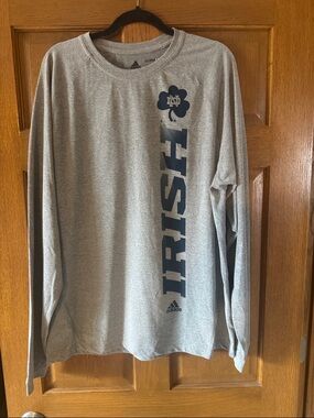 Adidas Gray Long Sleeve Notre Dame IRISH Tee with Navy Print